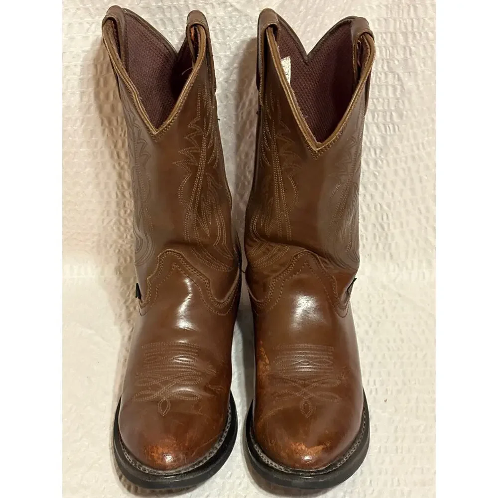 Justin Ranch and Road Roper Brown Leather Cowboy Western Boots Men’s 10.5D